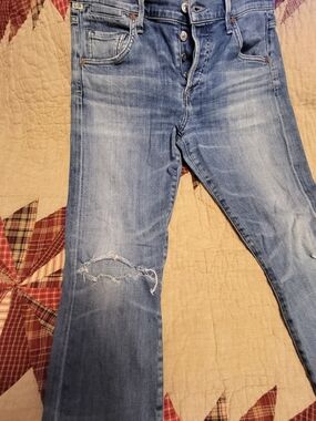Citizens Of Humanity Faded Blue Distressed Ankle Jeans Size 28
